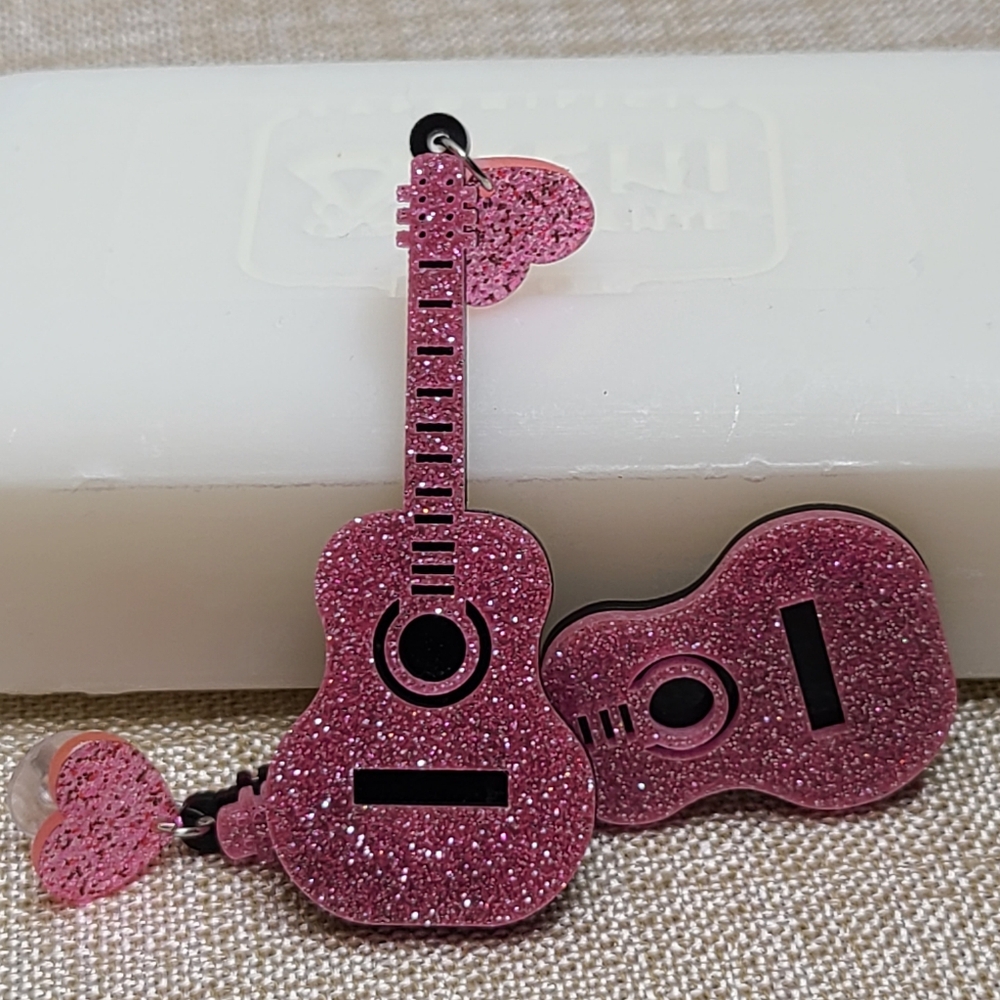 25-1 Pink Glitter Guitar EARRINGS